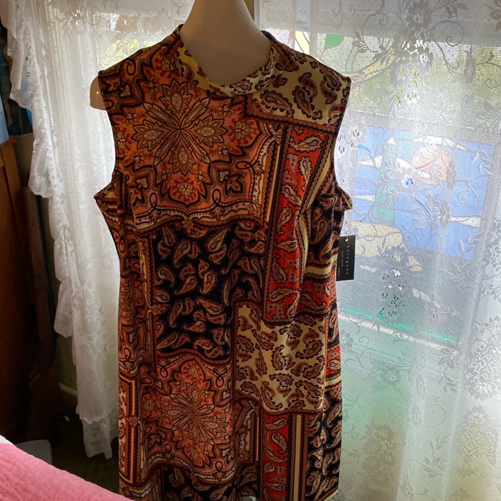 New Sleeveless Bold Print Dress by sharagano Sz 20w